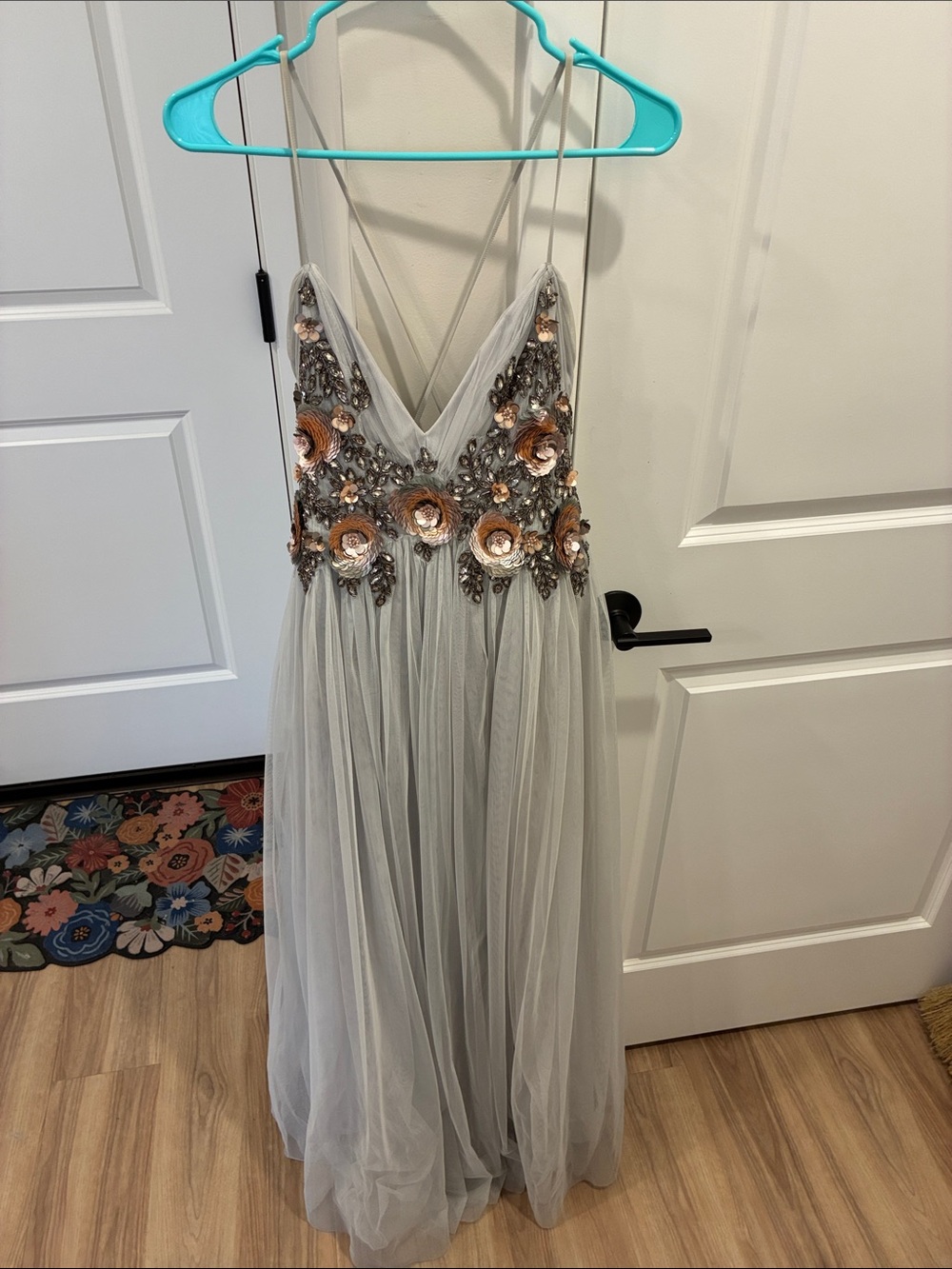 BHLDN Nymph Gown - gray with silver and peach embellishment